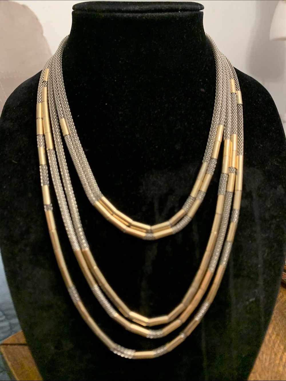 Layered Gold & Silver Multi-Strand Statement Bib Women's Necklace